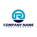 Logo icon company letter R in circle colored blue and dark blue