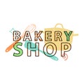 Logo, icon, stamp, emblem bakery shop. Logo bakery in retro style with the decor silhouettes of the kitchen tools