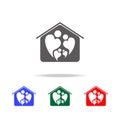 logo icon of two people in love forming heart symbol in home icon. Elements of family multi colored icons. Premium quality