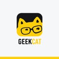 Logo, icon vector Geek cat logo templates, stylized cartoon cat