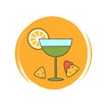 Cute logo or icon vector with margarita with lime and nachos, illustration on circle with brush texture, for social media story an Royalty Free Stock Photo