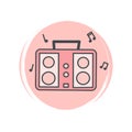 Cute logo or icon vector with retro boombox, illustration on circle with brush texture, for social media story and highlight