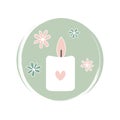 Cute logo or icon vector with romantic aroma candle with daisy flowers on circle with brush texture, for social media story and hi Royalty Free Stock Photo