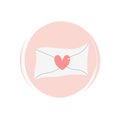 Cute logo or icon vector with romantic love letter, illustration on circle with brush texture, for social media story and highligh