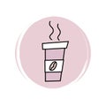 Cute logo or icon vector with take away coffee cup, illustration on circle with brush texture, for social media story and highligh