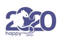 2020 logo, icon, White Metal Rat is a symbol of the 2020 Chinese New Year, greeting holiday card, banner, vector illustration. Royalty Free Stock Photo