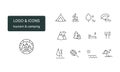 Logo and icons for tourism, camping, outdoor activities, sports complex. Tent, hiking, park, forest, paragliding Royalty Free Stock Photo