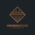 The logo illustrates the image of a bridge made of crowns