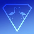 Logo Image Bird Flamingo Pair standing in a Diamond Shape on Blue Background