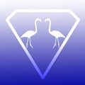 Logo Image Bird Flamingo Pair standing in a Diamond Shape on Blue Background