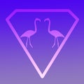 Logo Image Bird Flamingo Pair standing in a Diamond Shape on Blue Violet Background