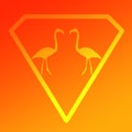 Logo Image Bird Flamingo Pair standing in a Diamond Shape on Orange Yellow Background