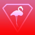 Logo Image Bird Flamingo standing in a Diamond Shape on Pink Red Background