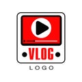 Vector logo for information video channel or vlog. Creative emblem with screen, play button and timeline. Live stream Royalty Free Stock Photo