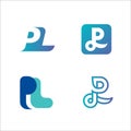 Logo initial letter pl modern digital P L pay later technology set bundle collection monogram