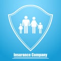 Logo of the insurance company in the form of a shield with the image of the family