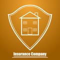 Logo of the insurance company in the form of a shield with the image of the house