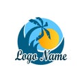 Logo isolated of travel agency. A symbol of vacation, travel and recreation in warm countries. Logo with palm trees Royalty Free Stock Photo