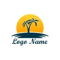 Logo isolated of travel agency. A symbol of vacation, travel and recreation in warm countries. Logo with palm trees Royalty Free Stock Photo