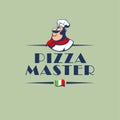 Logo for the Italian pizzeria. A fat cheerful chef in a hood and a neck scarf.