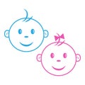 Logo kids. Boy and girl. Face baby. Blue and pink colors. Vector illustration Royalty Free Stock Photo