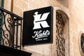 The logo of Kiehls company above the entrance to one of its stores. The company sells premium cosmetics Royalty Free Stock Photo