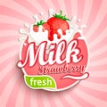 Logo, label of fresh strawberry milk. Royalty Free Stock Photo