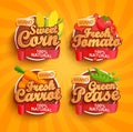 Logo,label or sticker fresh tomato,corn,carrot,pea Royalty Free Stock Photo