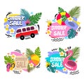 logo label summer concepts banner design flamingo rubber ring ball hat