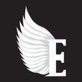 White dove letter E logo with wing