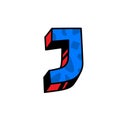 Logo, letter J. Vector. Linear, outline icon. Volumetric mark, 3D. Color capital letter. Illustration with pattern. Symbol on