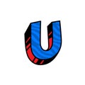 Logo, letter U. Vector. Linear, outline icon. Volumetric mark, 3D. Color capital letter. Illustration with pattern. Symbol on