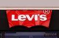 Logo of the Levis levi jeans Store. Levi Strauss founded in 1853, is an American clothing company known worldwide for its Levi st Royalty Free Stock Photo