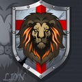 Logo of Lion Head on knightly Shield Royalty Free Stock Photo