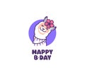 The logo llama is with a flower and a garland. Cartoonish character