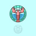 Logo Lobster. Seafood restaurant emblem. Lobster with letters in the circle. Royalty Free Stock Photo