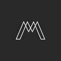 Logo M letter monogram, thin line weaving geometric shape, mockup hipster design element