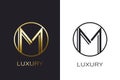 Logo M Monogram gold letter seal, mockup elegant business card. Vector Illustration