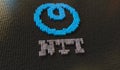Plastic toy blocks compose logo of NTT, editorial conceptual 3d rendering