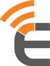 wifi signal with letter E logo design