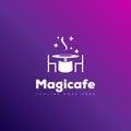 Logo magicafe with hat magician as cafe table vector