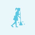 Logo of a Maid in Uniform with a Broom Sparkling Clean Royalty Free Stock Photo