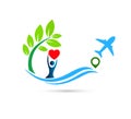 Beach water wave people airplane union wellness celebration boat concept symbol icon design vector