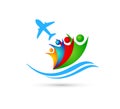 Beach water wave family people airplane union wellness celebration boat concept symbol icon design vector