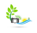 Camera sun water wave care Icon Logo Design Element. green health logo Royalty Free Stock Photo