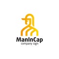 Logo of a man in a cap and cape, linear art Royalty Free Stock Photo