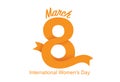 Logo 8 march with ribbon isolated on white background. International Women`s day symbol.