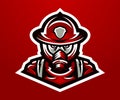 Logo, mascot firefighter. Lethal task, a dangerous profession, mask, rescue squad, uniforms. Vector illustration. Royalty Free Stock Photo