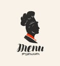 Logo menu, restaurant. Chef in hat. Vector illustration Royalty Free Stock Photo