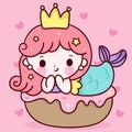 Logo Mermaid princess cartoon on birthday cake party kawaii fish animal Royalty Free Stock Photo